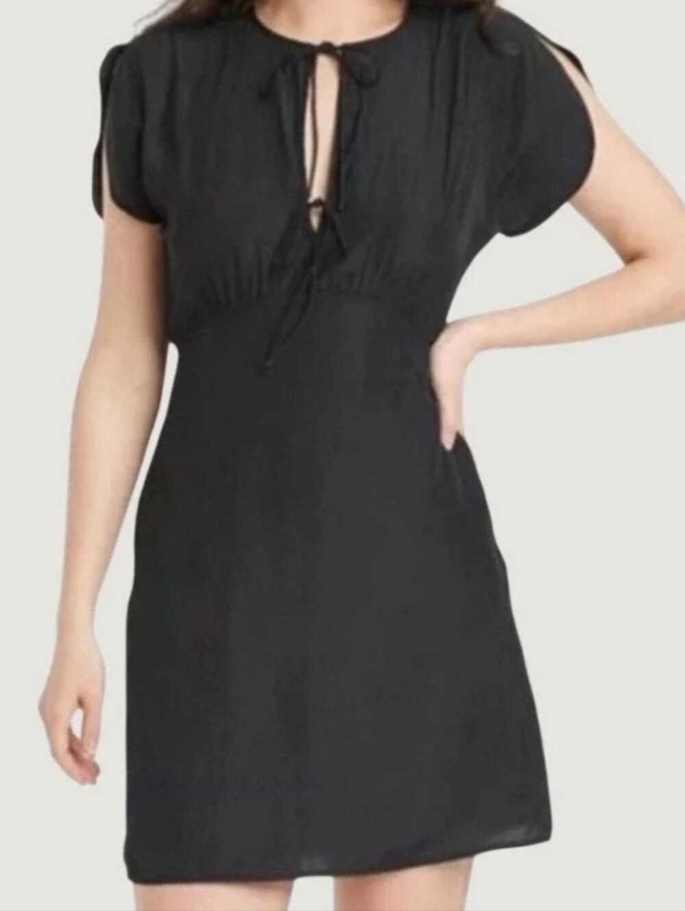 Universal Thread Black Tie-Front Flutter Sleeve Mini Dress